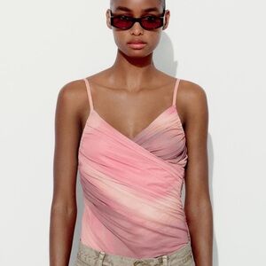 ZARA NWT Pink Printed Tulle Bodysuit